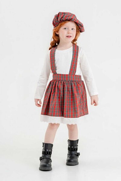 Kids 3LÜ KIZ ÇOCUK NOEL ETEK BODY ŞAPKA TAKIM YILBAŞI EKOSE KUMAŞ