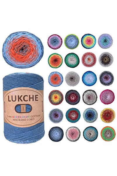 LUKCHE Renkli Premium Pamuk Makrome İpi (2 mm - 225 mt - 250 gr) Çanta Ipi Su...