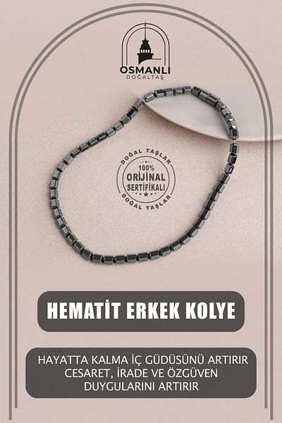 OSMANLI DOĞAL TAŞ Hematite Natural Stone Men's Necklace
