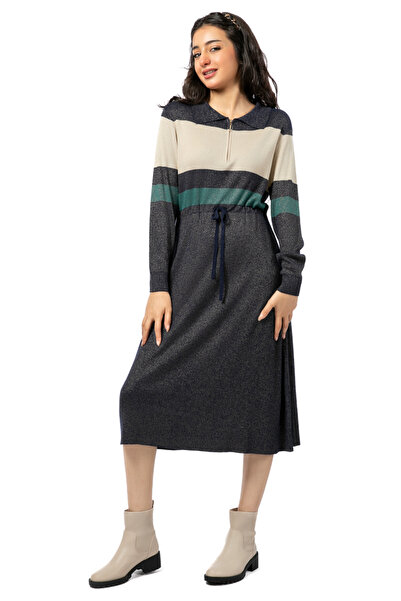 RİNA Preppy Sports Midi Dress_XL_Navy