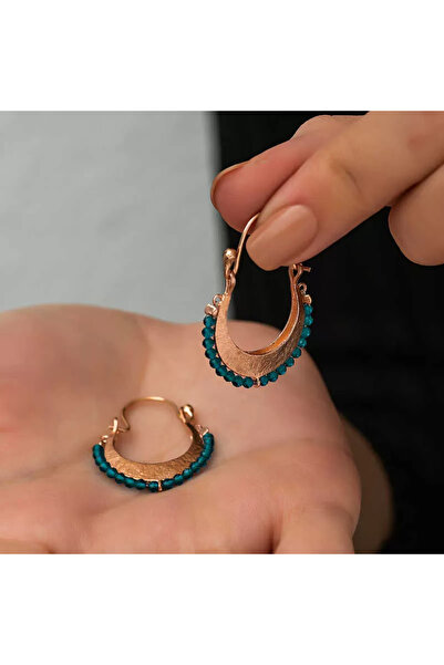 Skygo Gümüş Turkuaz Taşlı Bohem Küpe