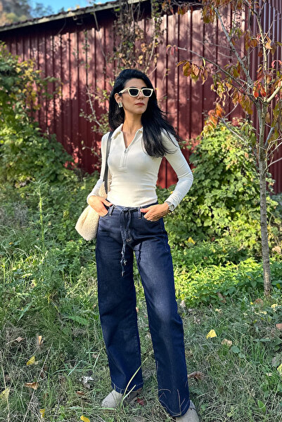 Beli Lastikli Bağcıklı Jean Pantolon