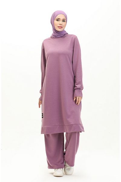 sefamerve Lilafarbenes Paar-Set – Tunika mit zwei Saiten und Hose 0044-21
