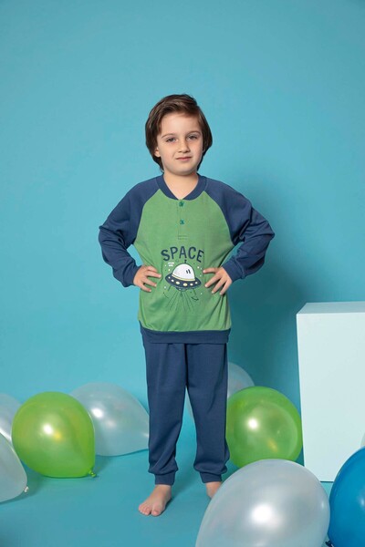 GUAVA+ ZELENO-TAMNOMAJEPLAVI PRAVAC SA ŠTAMPANIM OGRLOM I DUGMIĆIMA ZA DEČAČK...