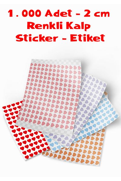 Parti Tasarla Multicolor Heart Sticker 1,000 Pieces 2 cm Gift Wrapping Sticker