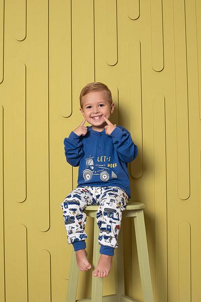 GUAVA+ Costum de pijama pentru băiat cu mânecă lungă, cu model, cu guler albastru