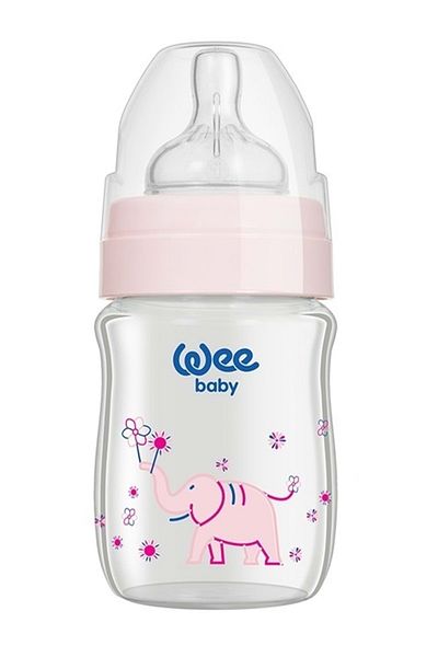 Wee Baby 180ml Classic Plus Glass Baby Bottle - Wide Mouth and Heat Resistant, Pink
