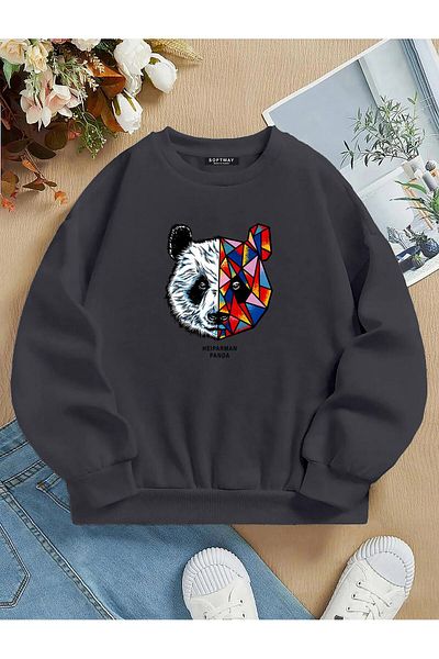 SOFTWAY Unisex Oversize Heiparman Panda Printed Basic Sweatshirt – Smoked