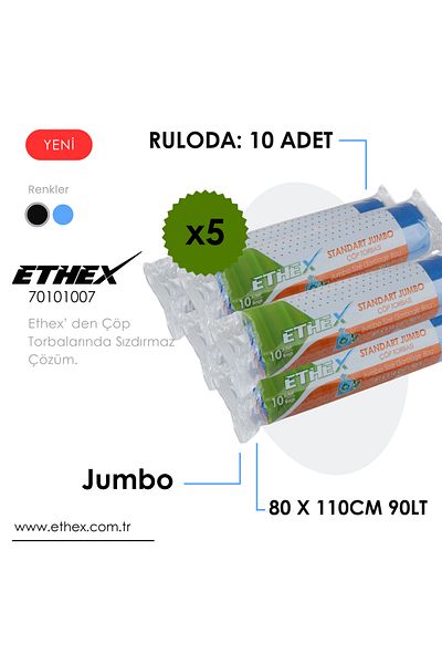 Ethex Standard Jumbo Garbage Bag - (10 Pcs, 80X110 Cm, 90 Liters, Blue, 5 Rolls)