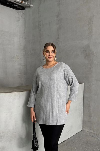 Stil Diva Plus Size Crew Neck Half Sleeve Slit Ribbed Slim Blouse 173712