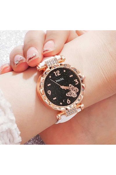 Beyna Rose Gold Plated Crystal Stones Ornament Butterfly Necklace Earrings Bracelet Watch Gift Set for Lover, Mother
