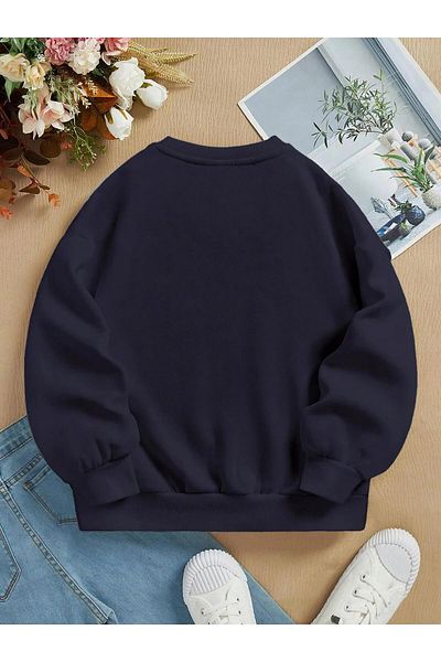 SOFTWAY Unisex Oversize Powder Pink Ribbon Basic φούτερ με στάμπα – Navy Blue
