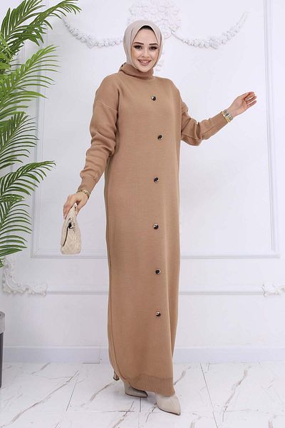 benguen Mink Knitwear Dress - Button Detail, Model 7015