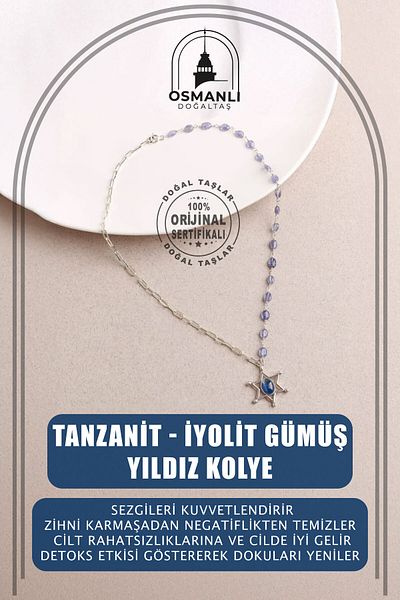 OSMANLI DOĞAL TAŞ Tanzanite-Iolite Natural Stone Silver Star Necklace