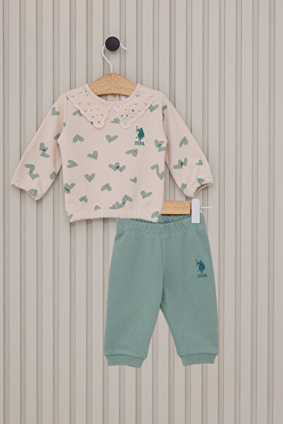 U.S. Polo Assn. Baby Girl Cream 2-Piece Baby Set