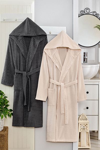 Mira Home Σετ 2 μπουρνούζι μπάνιου Unisex με κουκούλα 100% μαλακό βαμβάκι