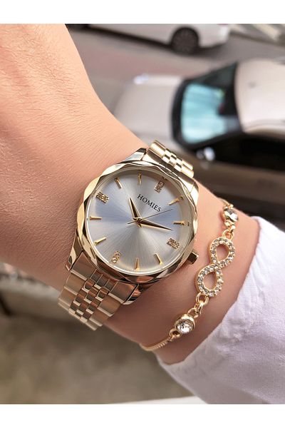 Homies Rhinestone Case Two Colors Gold and Silver New Season 3Atm Waterproof Women's Watch Gift Bracelet
