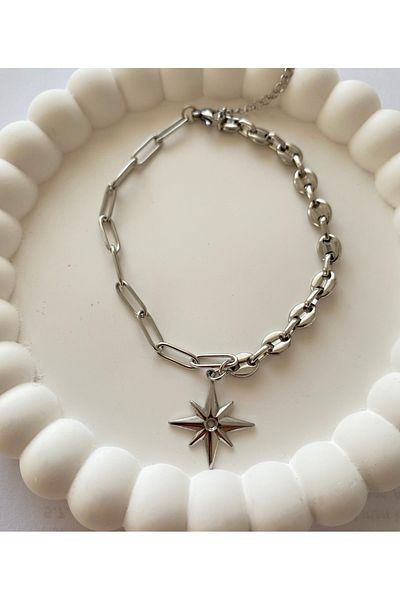 han takı Anti-Tarnish Steel Silver Anklet with North Star Charm