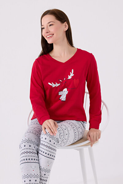 Arnetta Kadın Kırmızı Uzun Kol Pijama Takım