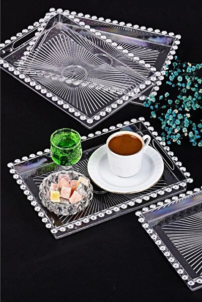 Harmony Time Küçük Inci Dikdörtgen Sunum Tepsisi 24x16 Cm Boncuklu 1 Adet