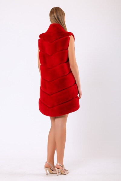 Leather Club Kırmızı Valentina Kürk Yelek