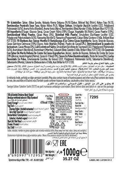TAYAŞ Choco Mınt Nane Aromalı Kakao Krema Dolgulu Sert Şeker 1000g (1 Poşet)