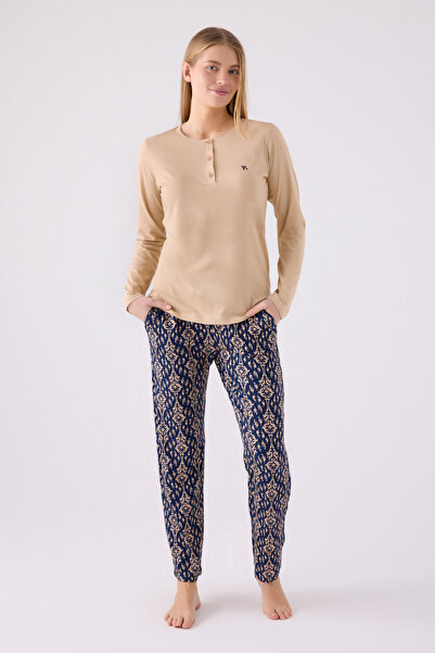 Arnetta Women's Cream Long Sleeve Pajama Set