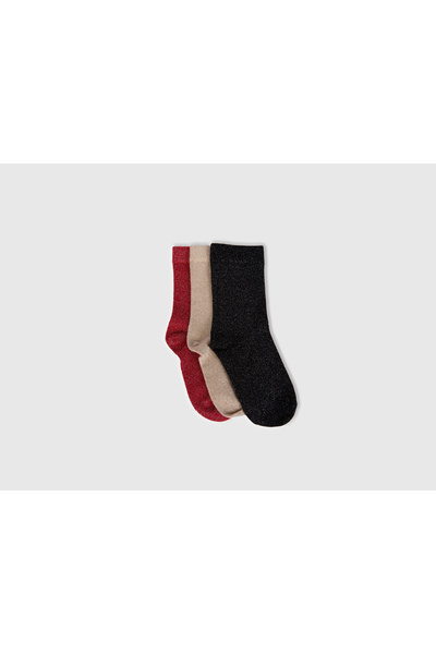 United Colors of Benetton Boy's Red Mix Patterned 3-Piece Long Socks Set