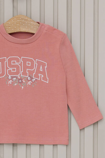 U.S. Polo Assn. Baby Girl Crew Neck Pigment Printed Winter Regular Fit Pink Baby Set Usb2179-C-V2