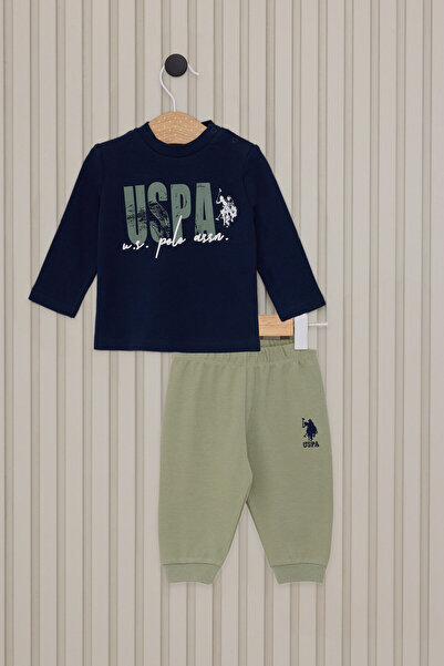 U.S. Polo Assn. طقم أطفال للأولاد باللون الأزرق الداكن مكون من قطعتين