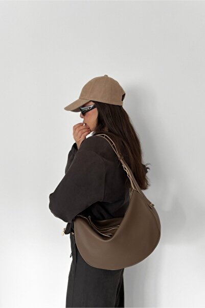 Yuka Atelier Sage Salaş Görünümlü Ayarlanabilir Askılı Koyu Vizon Kadın Omuz ...