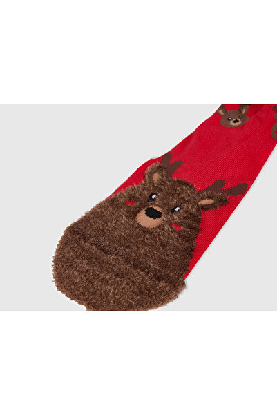 United Colors of Benetton Unisex Kırmızı Mix Desenli Bilek Detaylı Çorap