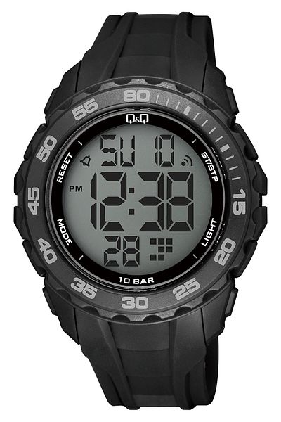 Q&Q Silicone Band Men's Wrist Watch with Digital Stopwatch Calendar