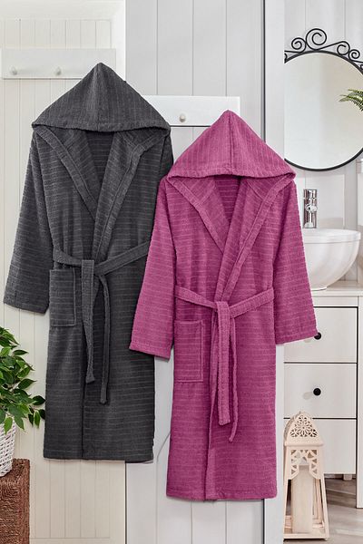 Mira Home Σετ 2 μπουρνούζι μπάνιου Unisex με κουκούλα 100% μαλακό βαμβάκι