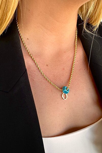 Trendy Butik O Harfli Kolye Altın Renk Burgu Zincirli Murano Cam Boncuklu Kiş...