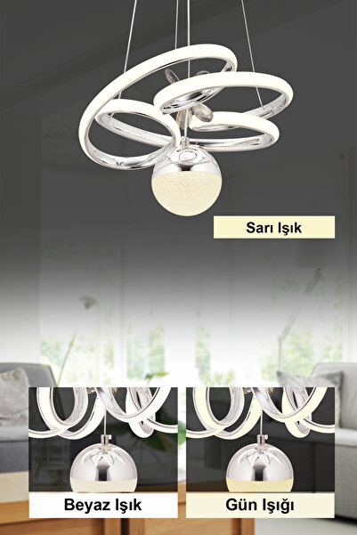 İstanbul Avize İstanbul Avize Katre Led Kumandalı Üç Renk Gümüş Lüx Modern Ledli Avize