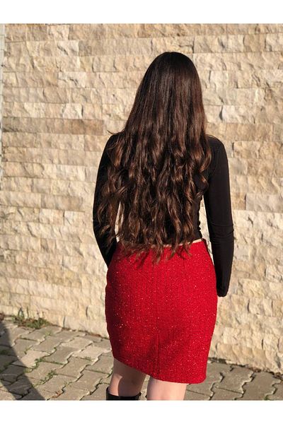 SEVENLINE Women's Gold Buttoned Glitter Tweed Skirt