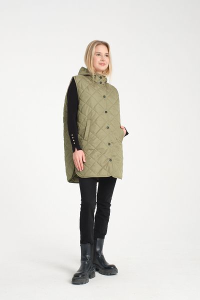 Wise Women's Hooded Oversize Quilted Fabric Slit Vest