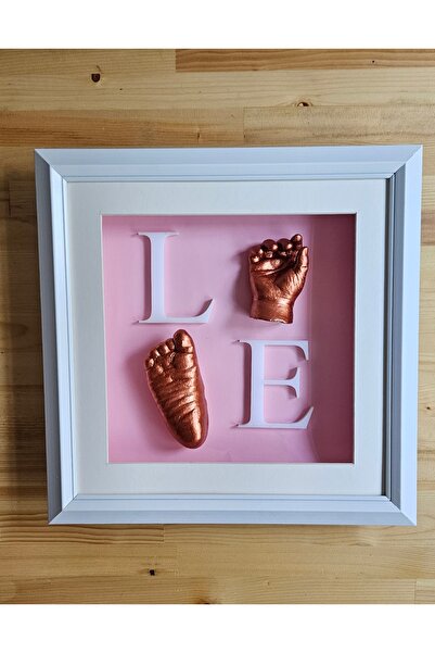 Store Özel tasarım LOVE harfli çerçeve & 3d el ve ayak heykel seti BAKIR RENK...