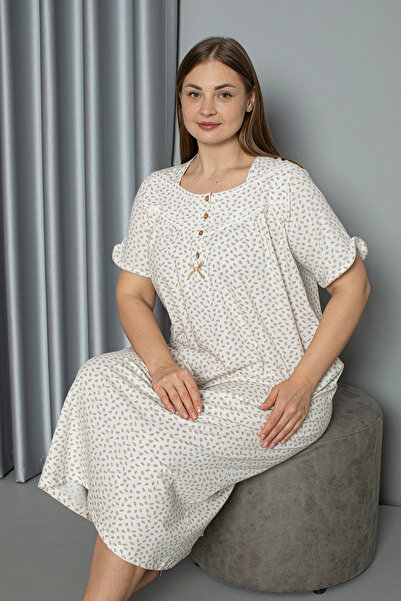 SEBOTEKS 100% Cotton Combed Cotton Short Sleeve Plus Size Mother's Nightgown 133