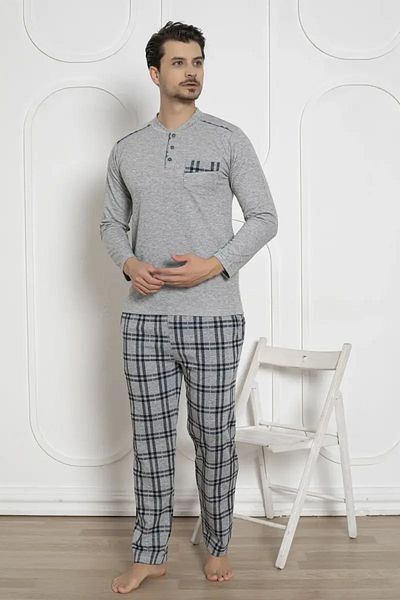 ALİMER Σετ ανδρικές πιτζάμες καρό - Γκρι Winter Lycra Interlock 1211UKL