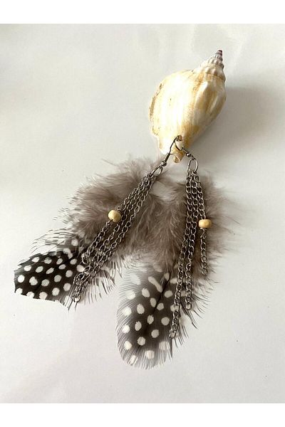 canan dizayn Bohemian Polka Dot Feather Chain Earrings - Black