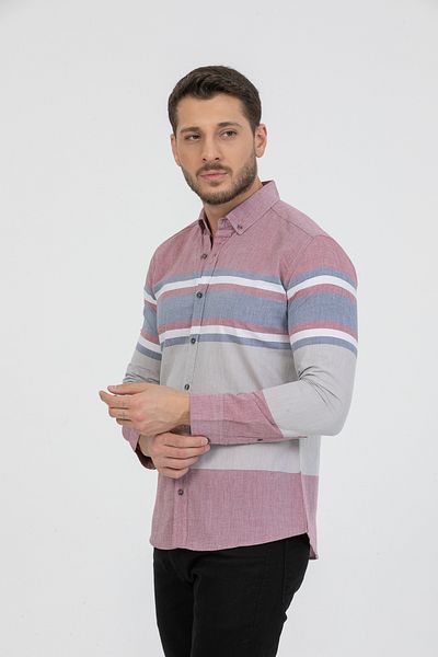 Klothy Men's Cotton Panel Pattern Shirt