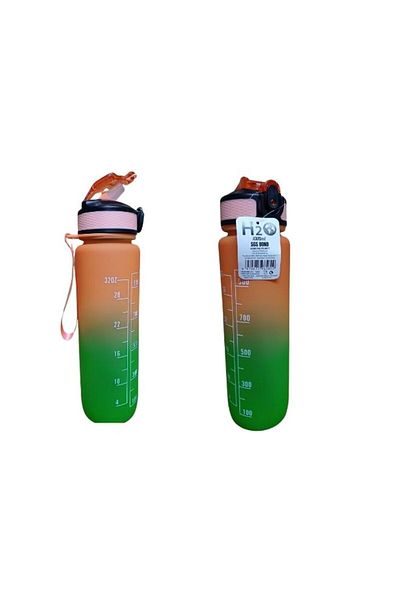 Dükkanönü Green-Orange Lockable Leak Proof Lid Flask with Straw and Motivational Lettering Flask 1 Liter