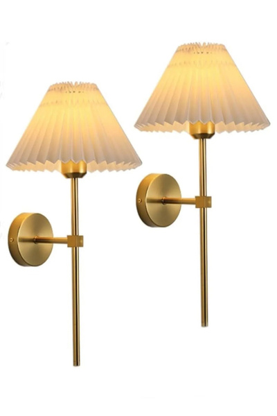 Fico Home Modern Tasarım Umbrella Aplik 2 Adet Eskitme Gold Gövde Krem Abajur Şapka Elektrikle Çalışan