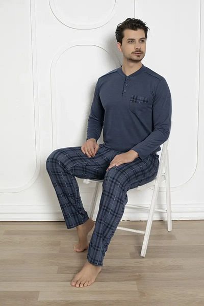 ALİMER Σετ ανδρικές πιτζάμες καρό - Indigo Winter Lycra Interlock 1211UKL