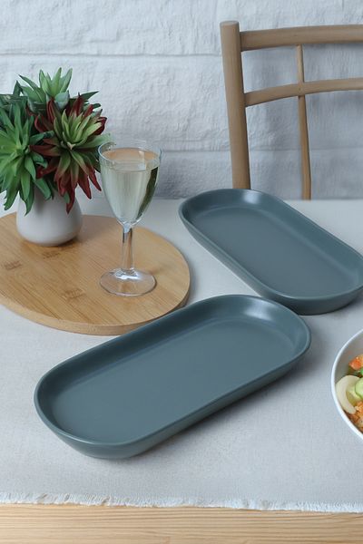 Keramika 26 cm Matte Green Noyan Boat Plate - 2 Pieces 322