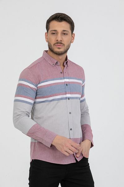 Klothy Men's Cotton Panel Pattern Shirt