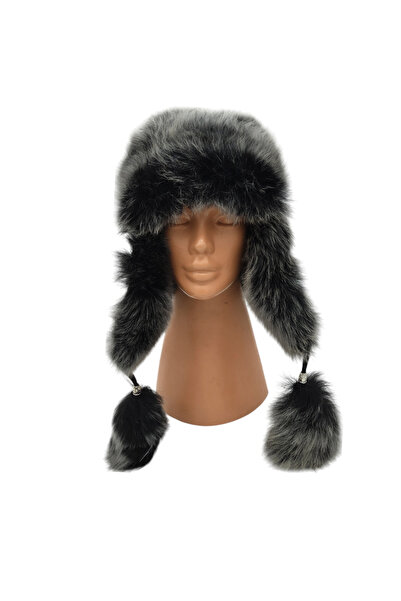 AbbasShop Hakiki Deri Kuzu Kürklü Tokalı Toskanalı Ushanka Şapka Erkek Kadın Şapka Bere Boz