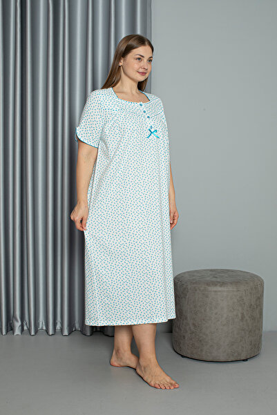 SEBOTEKS 100% Cotton Combed Cotton Short Sleeve Plus Size Mother's Nightgown 133